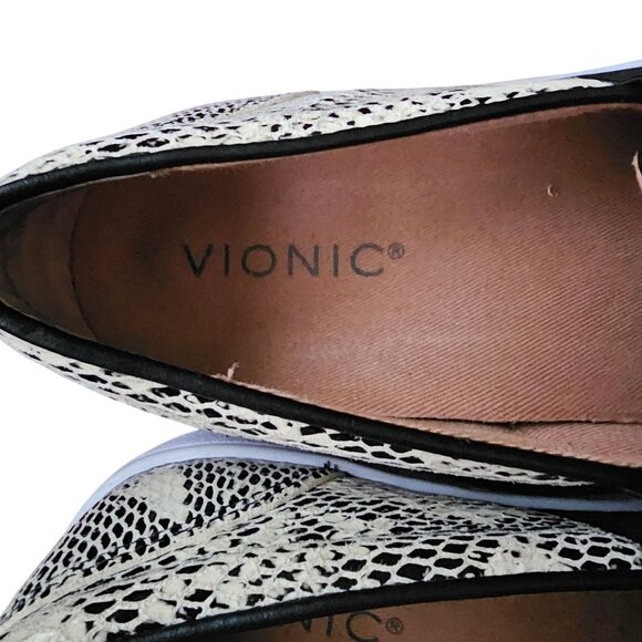 Vionic Demetra White/Black Leather Snakeskin Slip On Sneakers Size US 6.5 - Picture 9 of 10